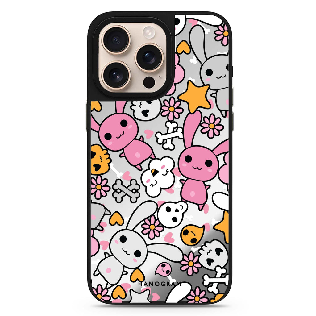 Bunny Doodles animal design iPhone 16/15/14 Pro Max & Pro mirror case