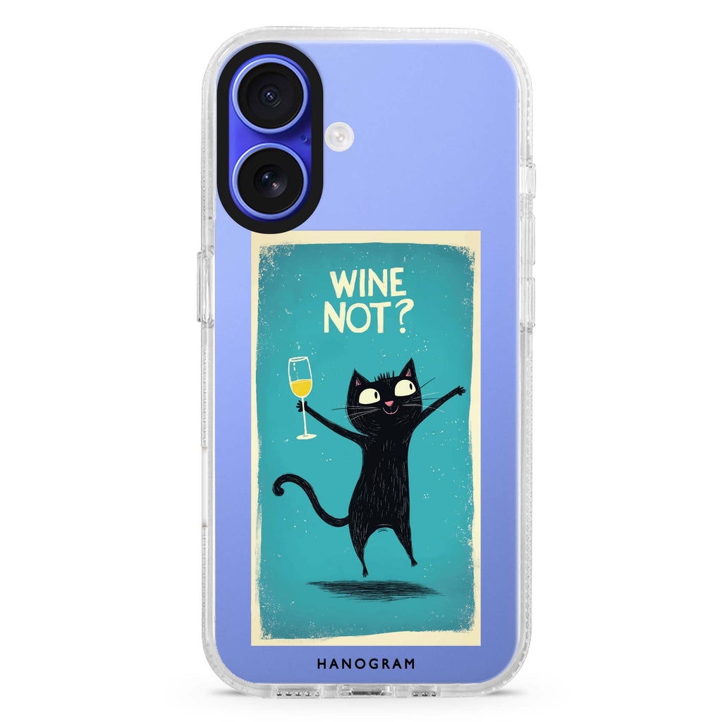 Wine Not? iPhone 16 and 16 Plus ultra clear case, transparent graphic artwork, front product view