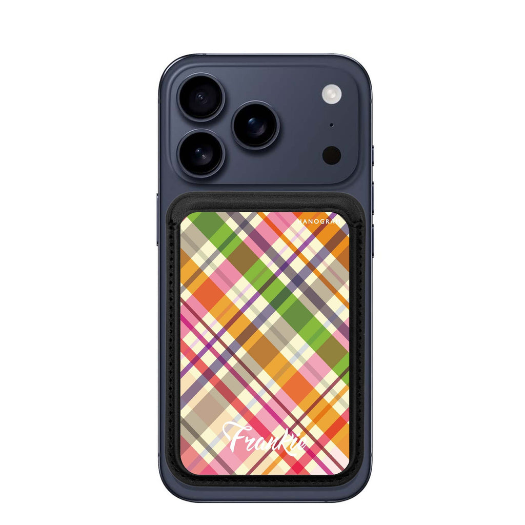 Colourful Checker Custom Name custom name MagSafe wallet for iPhone, personalized magnetic card holder, main view