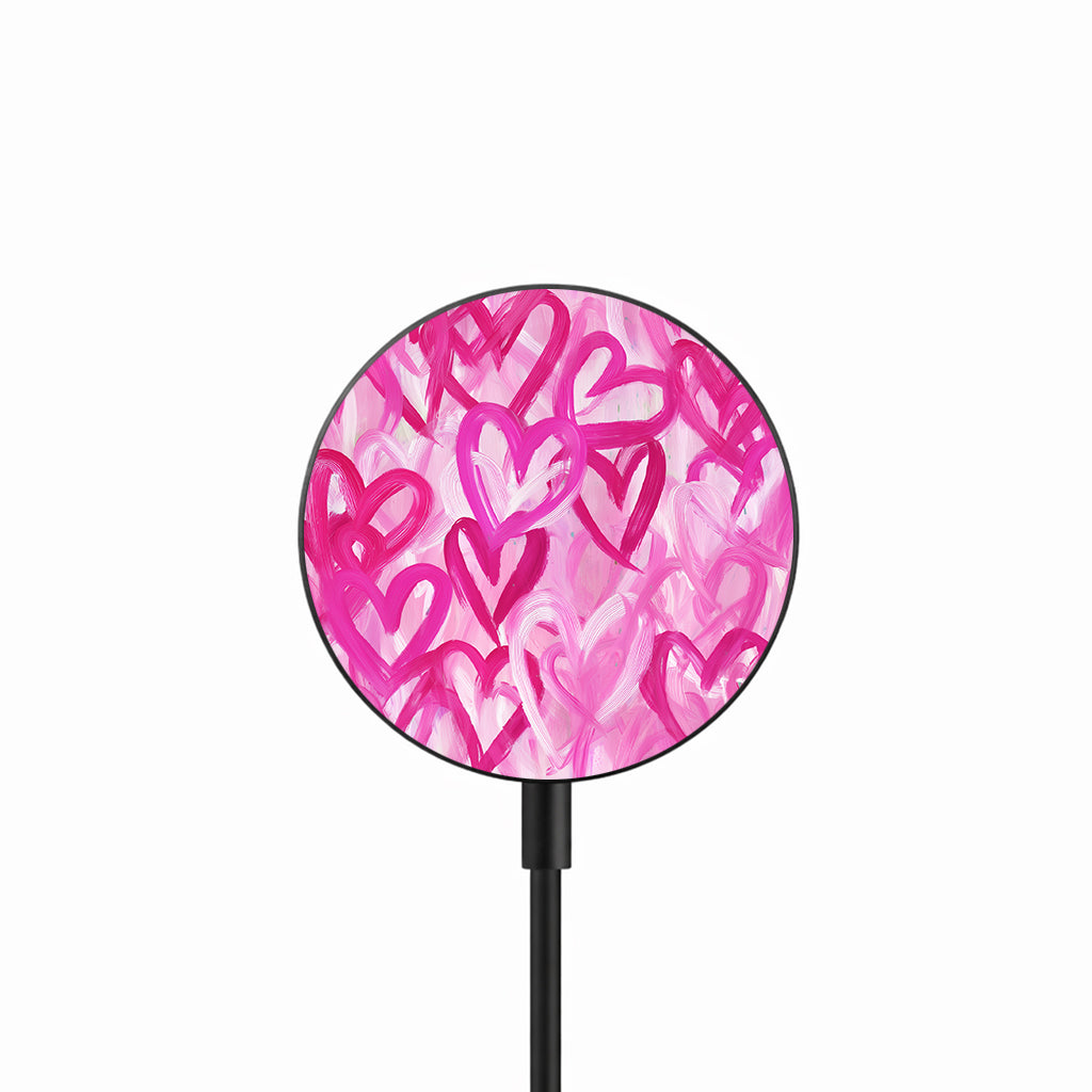 Pink Love Hearts 25W Qi2.2 magnetic wireless charger front view