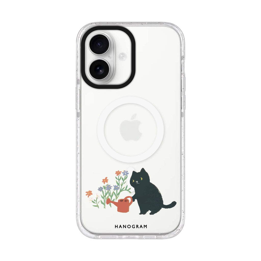 Purrfect Gardener iPhone 17 ultra clear MagSafe case, front product view