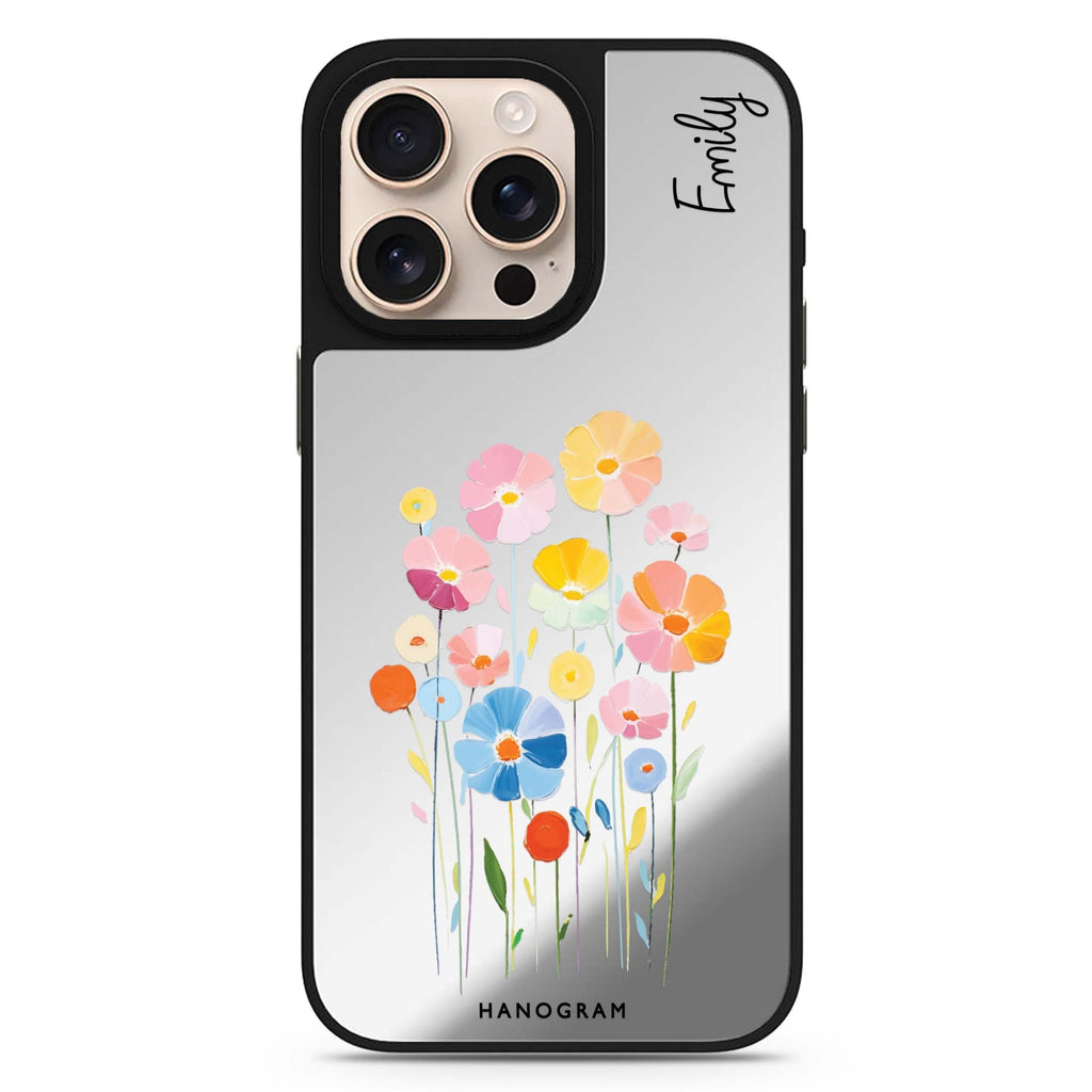 Floral Elegance personalized name floral design iPhone 16/15/14 Pro Max & Pro mirror case