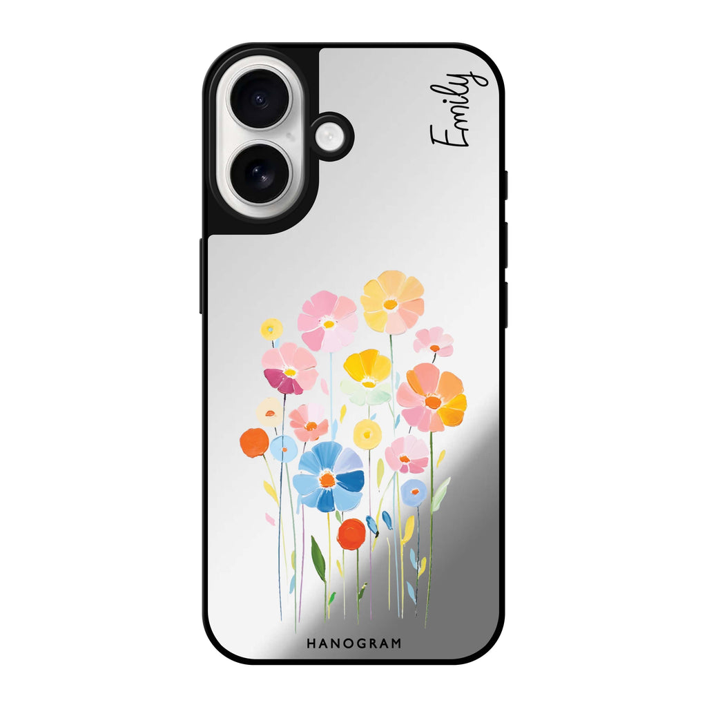 Reflective iPhone 16 Mirror Case –Floral Elegance Design