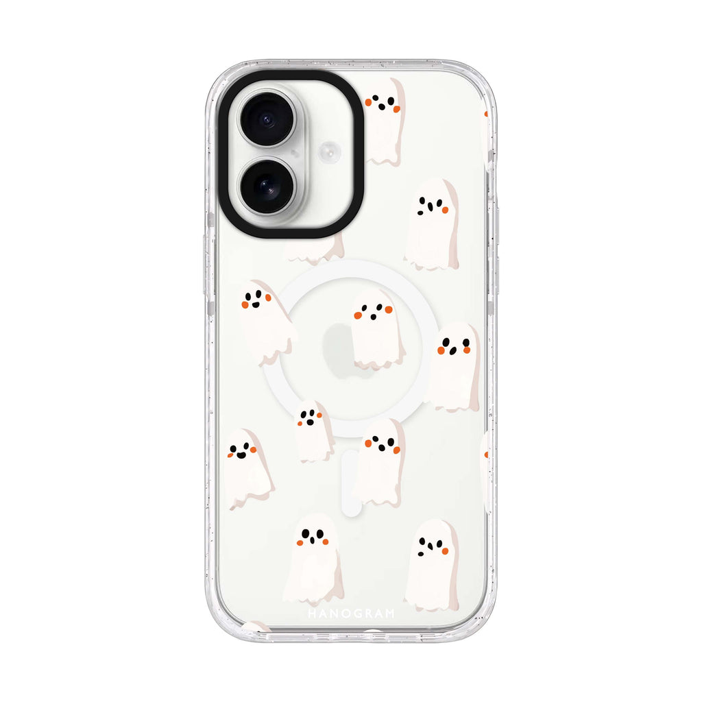 Midnight Ghosties iPhone 17 ultra clear MagSafe case, front product view