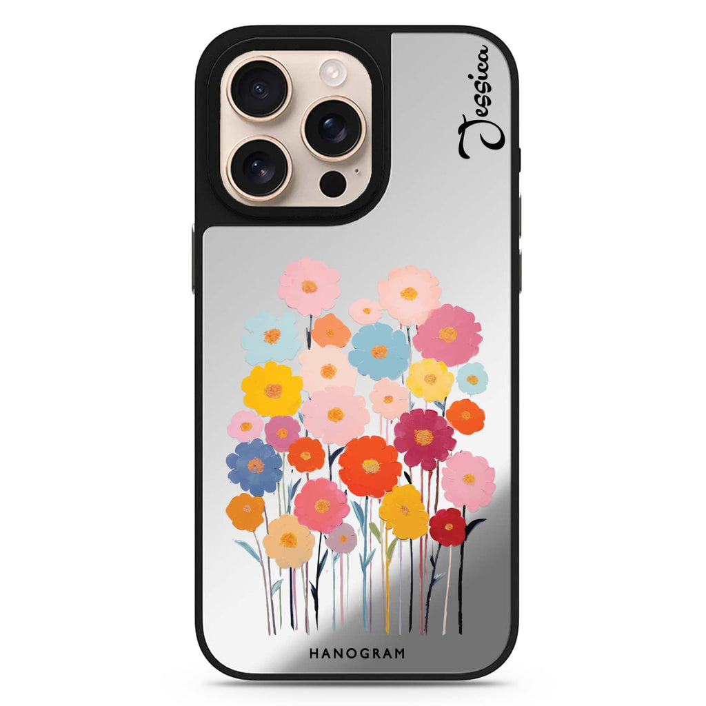 Garden Blooms personalized name floral design iPhone 16/15/14 Pro Max & Pro mirror case