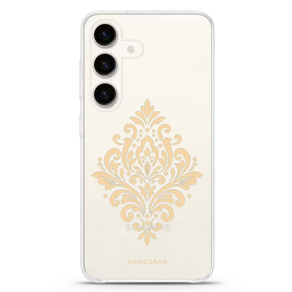 Champagne Filigree Crest Samsung Galaxy Ultra Clear Case — front view