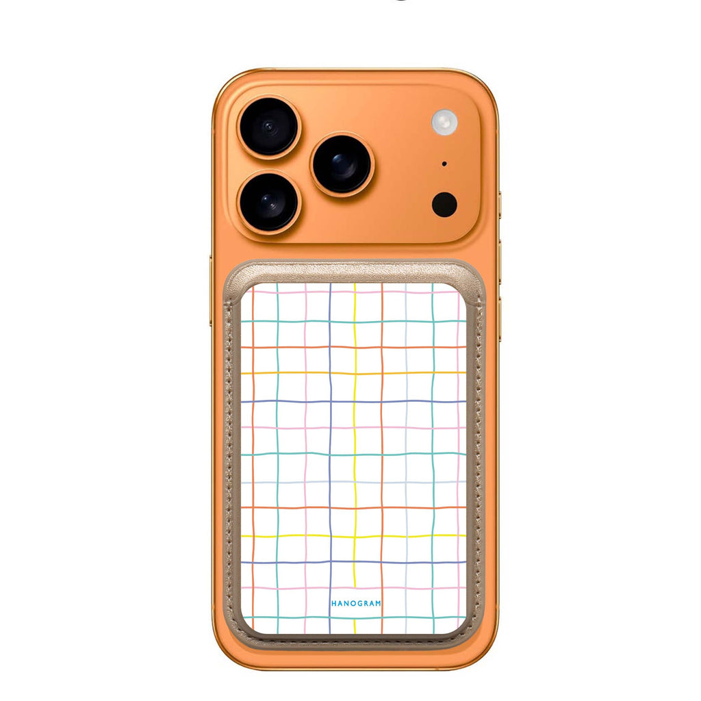Colourful Checked Pattern MagSafe wallet for iPhone, slim magnetic card holder, main view