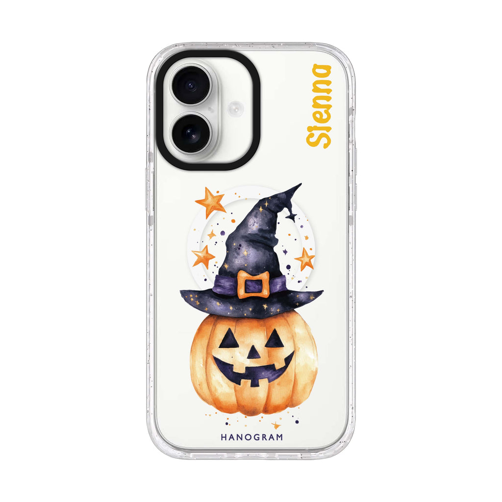 Spooky Star Bows personalized name iPhone 17 ultra clear MagSafe case, front product view