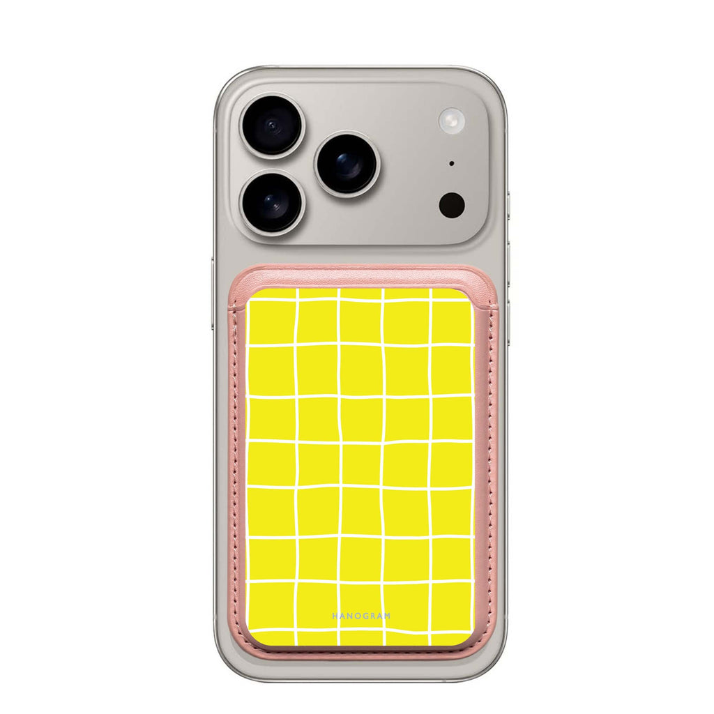 Yellow Checked Pattern MagSafe wallet for iPhone, slim magnetic card holder, main view