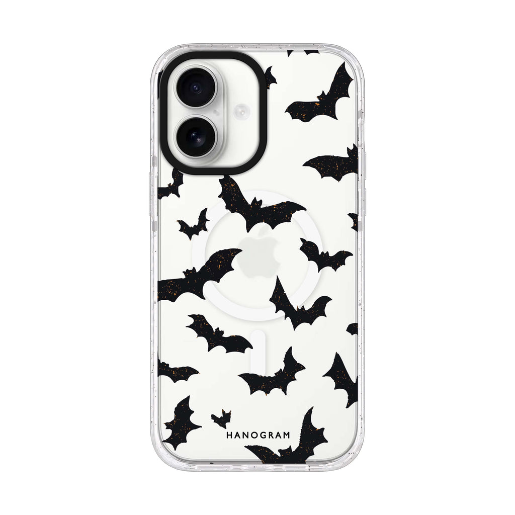 Midnight Bat Swarm iPhone 17 ultra clear MagSafe case, front product view