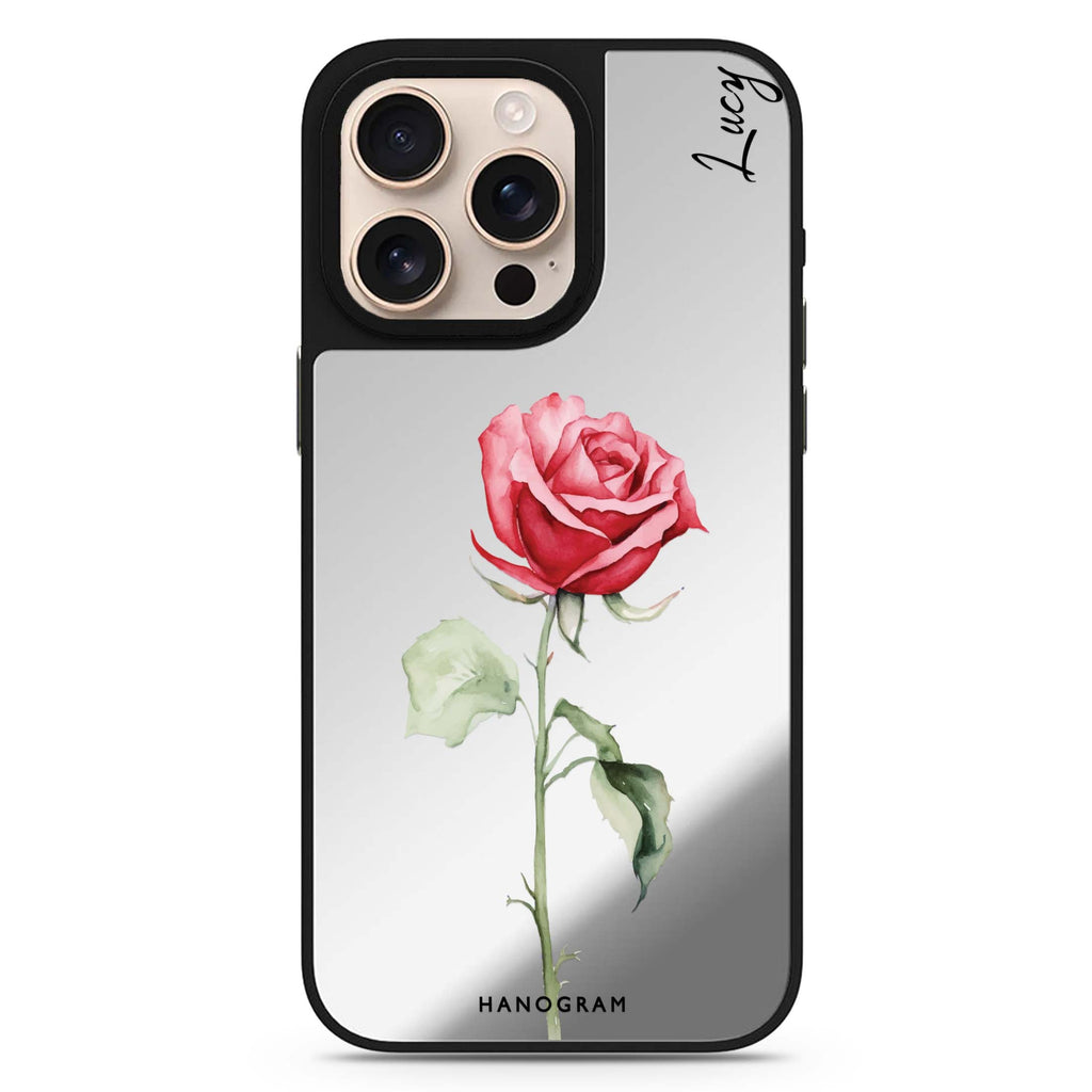 Rose Radiance personalized name floral design iPhone 16/15/14 Pro Max & Pro mirror case