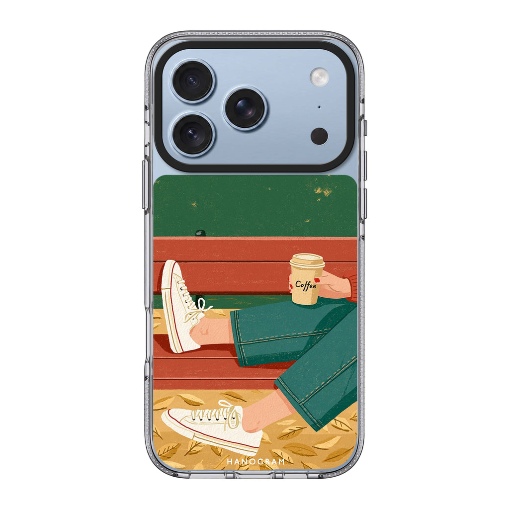 Coffee on the Autumn Bench iPhone 18 Pro Max Ultra Clear Case - Image 1