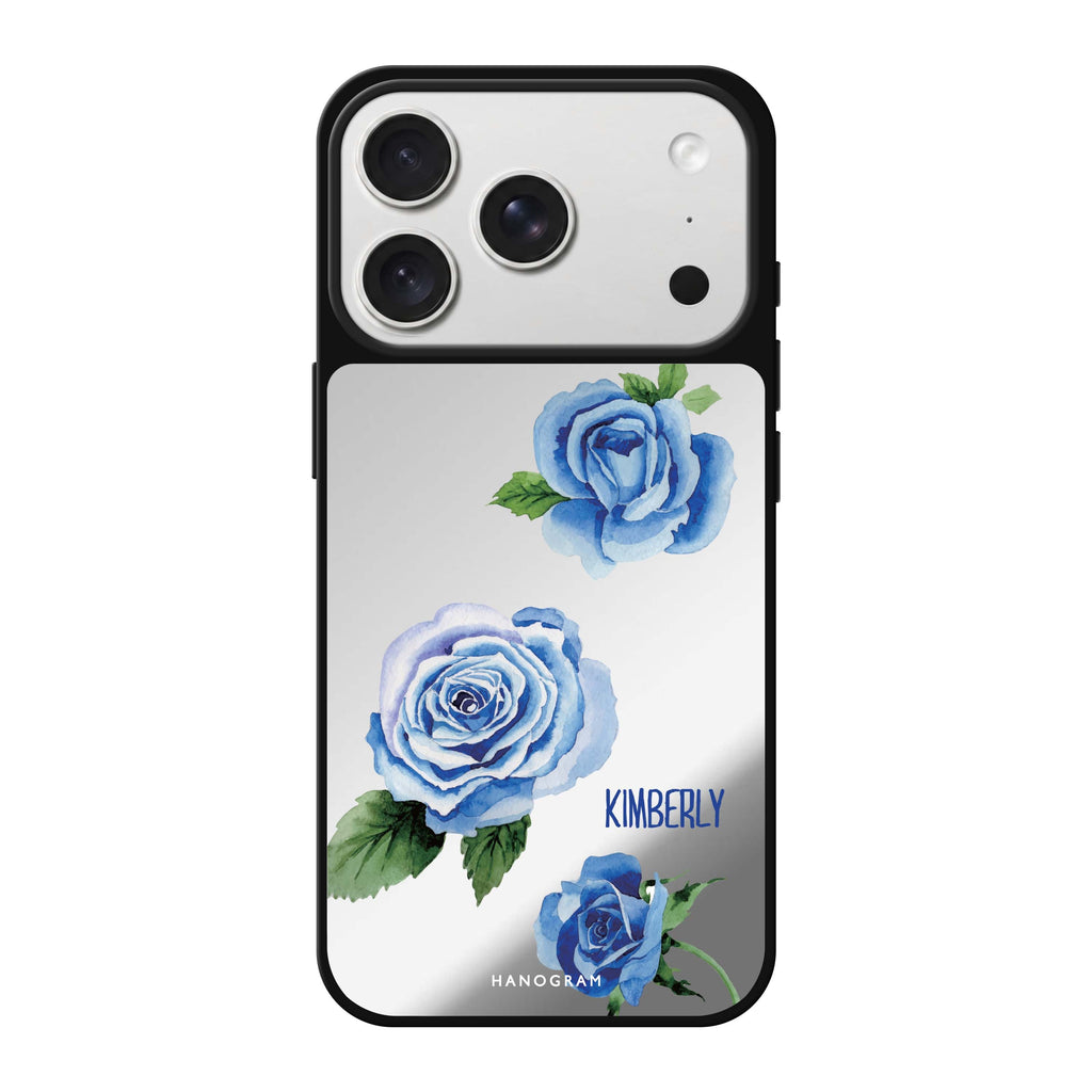 Blue Rose personalized name blue flower floral iPhone 18 Pro Max mirror case