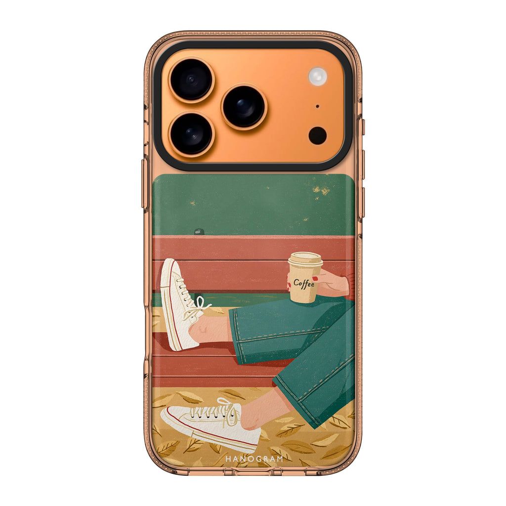 Coffee on the Autumn Bench iPhone 17 Pro Max Ultra Clear Case - Image 1