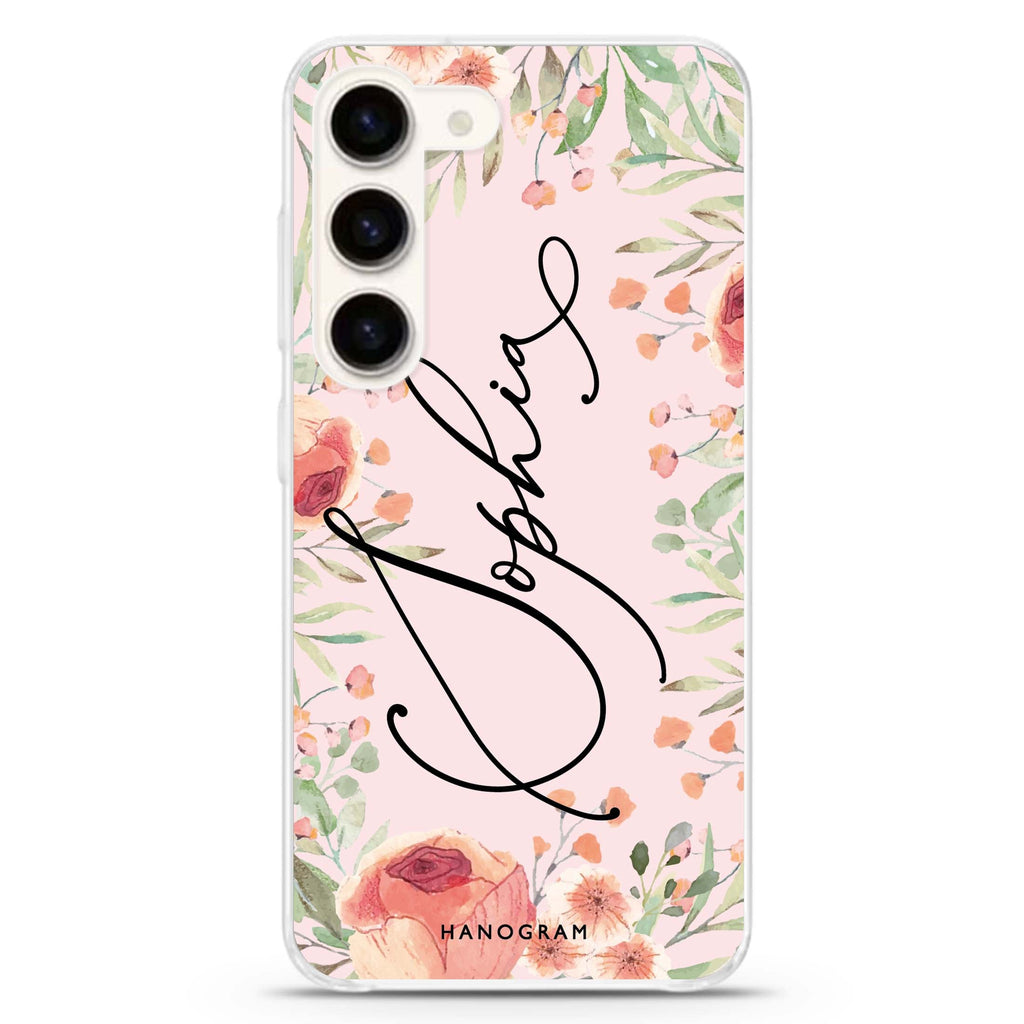 Glamorous Garden personalized ultra-clear case for Samsung Galaxy S23/S22, front view