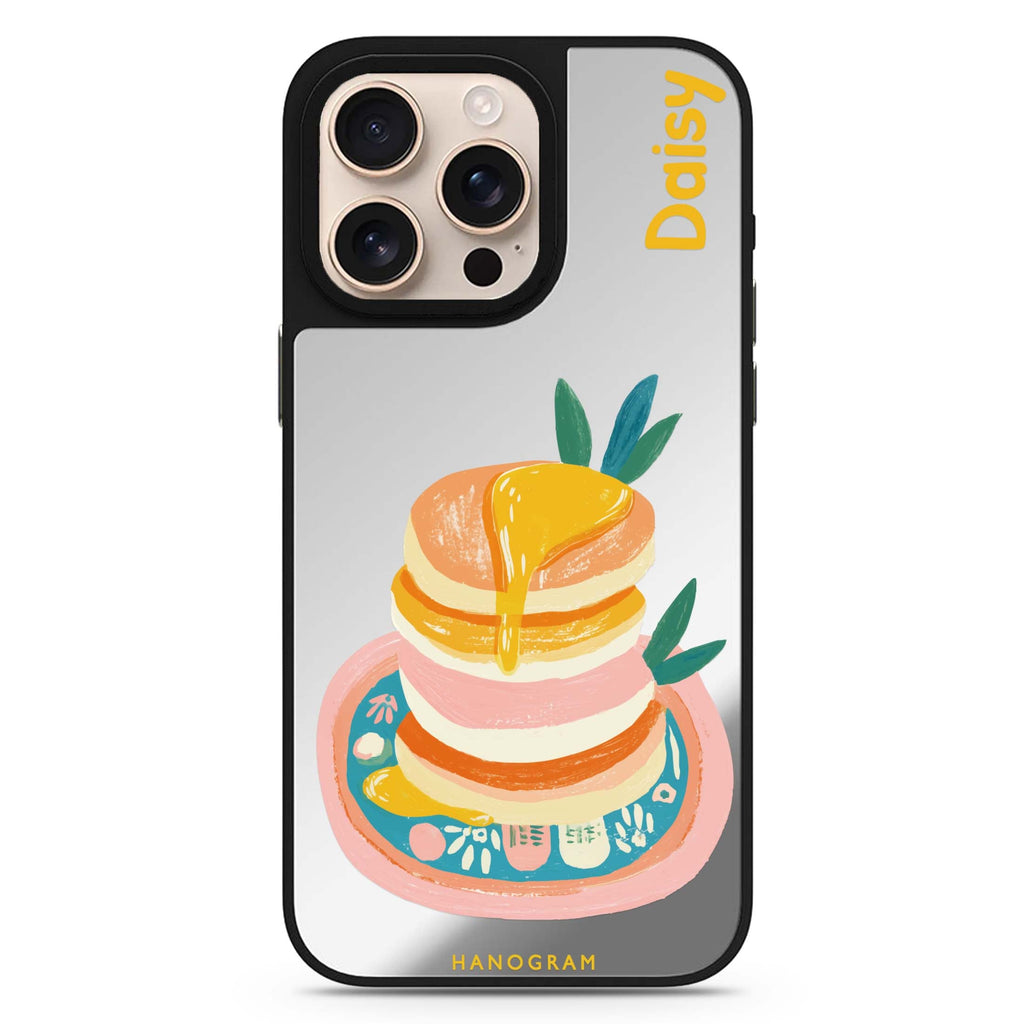 Blush Pancake Stack personalized name food-inspired design iPhone 16/15/14 Pro Max & Pro mirror case