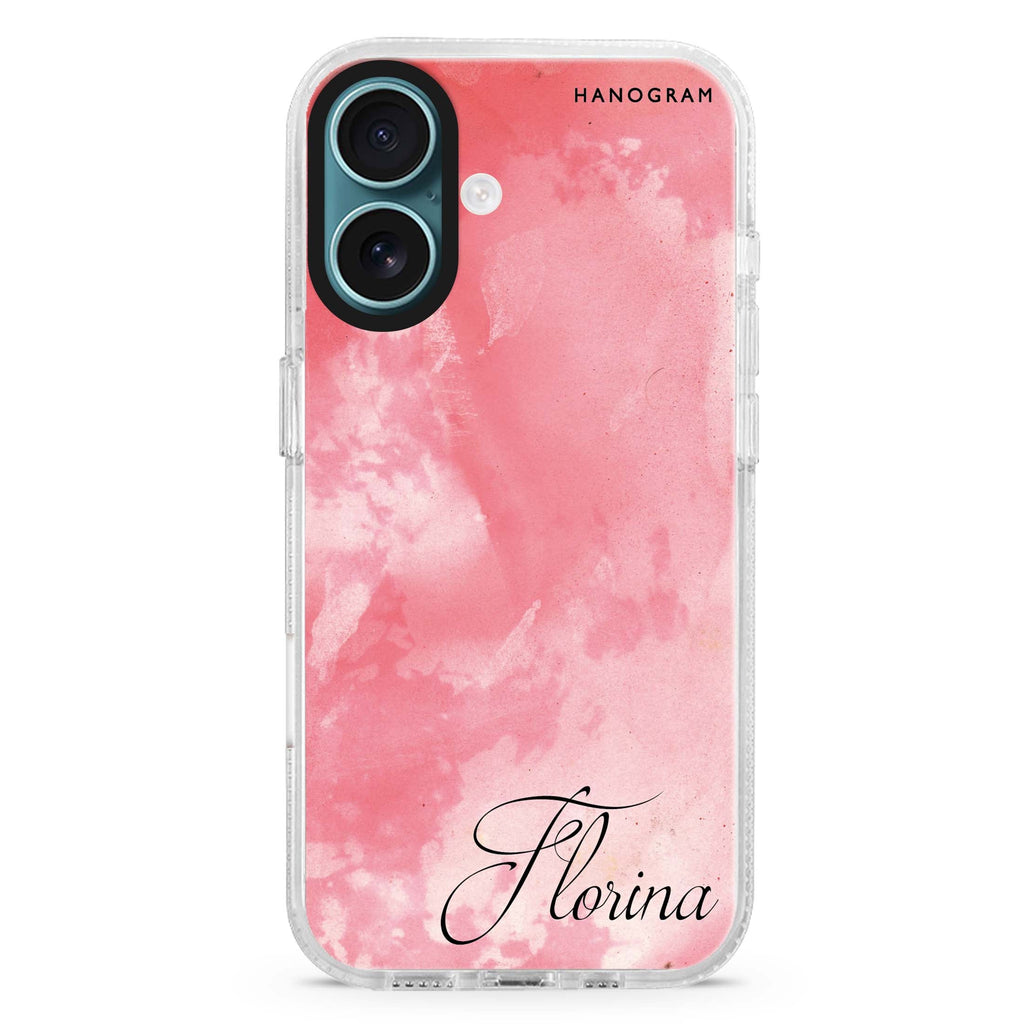 Red Colour Custom Name custom name iPhone 16 and 16 Plus ultra clear case, transparent name artwork, front product view