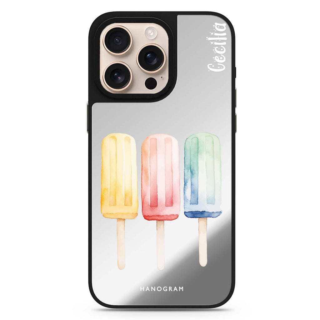 Popsicle Passion personalized name sleek reflective design iPhone 16/15/14 Pro Max & Pro mirror case