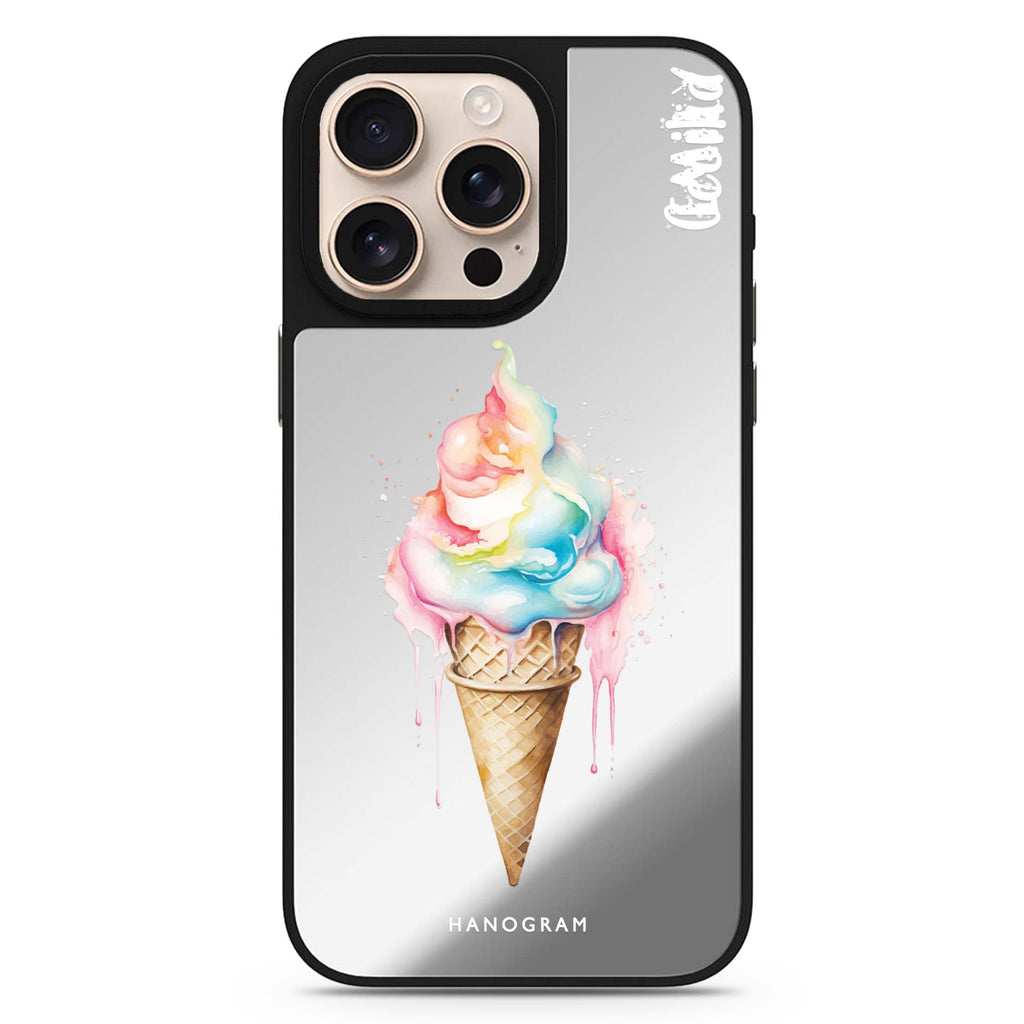Frozen Bliss personalized name sleek reflective design iPhone 16/15/14 Pro Max & Pro mirror case