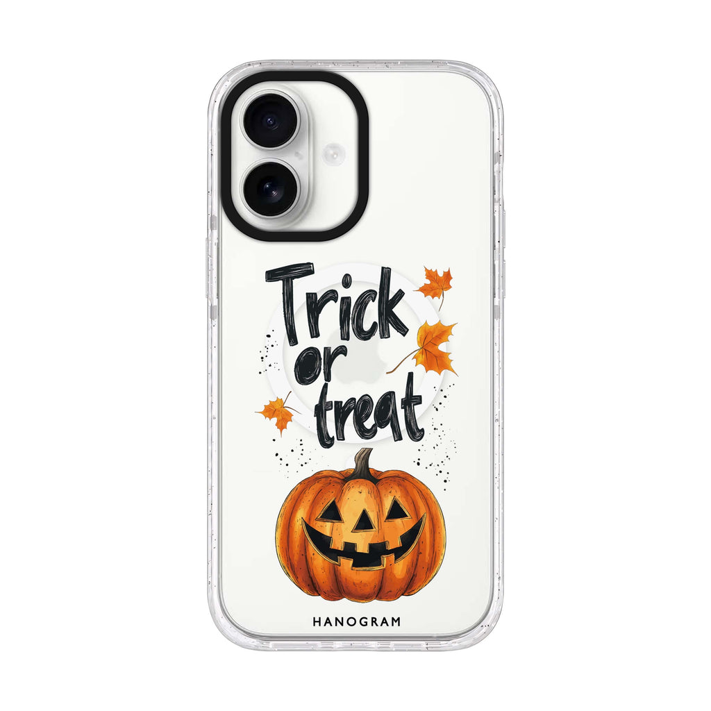 Trick or Treat Delight iPhone 17 ultra clear MagSafe case, front product view