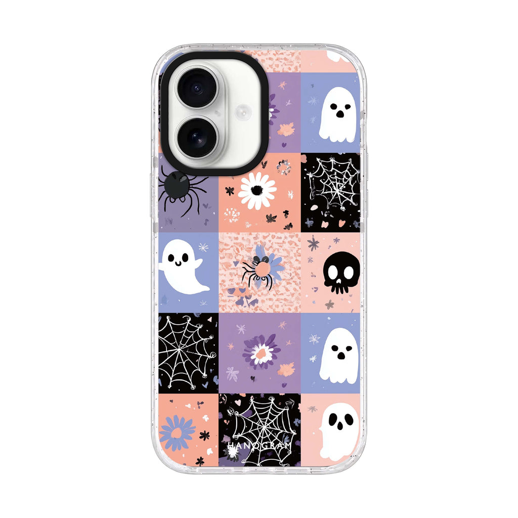 Pastel Patchwork Haunts iPhone 17 ultra clear MagSafe case, front product view