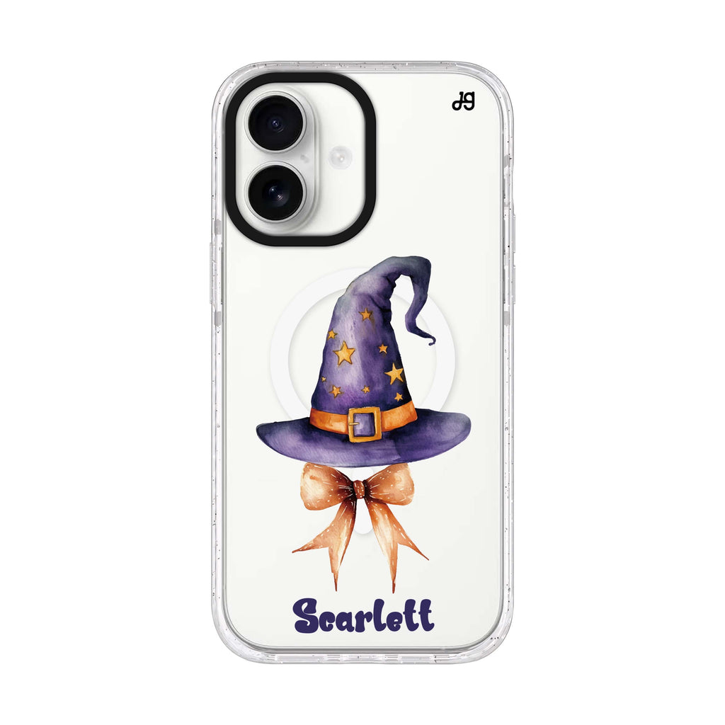 Enchanted Starry Hat personalized name iPhone 17 ultra clear MagSafe case, front product view
