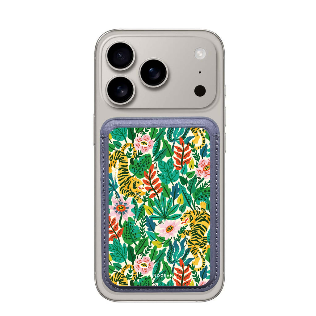 Tiger & Floral MagSafe wallet for iPhone, slim magnetic card holder, main view