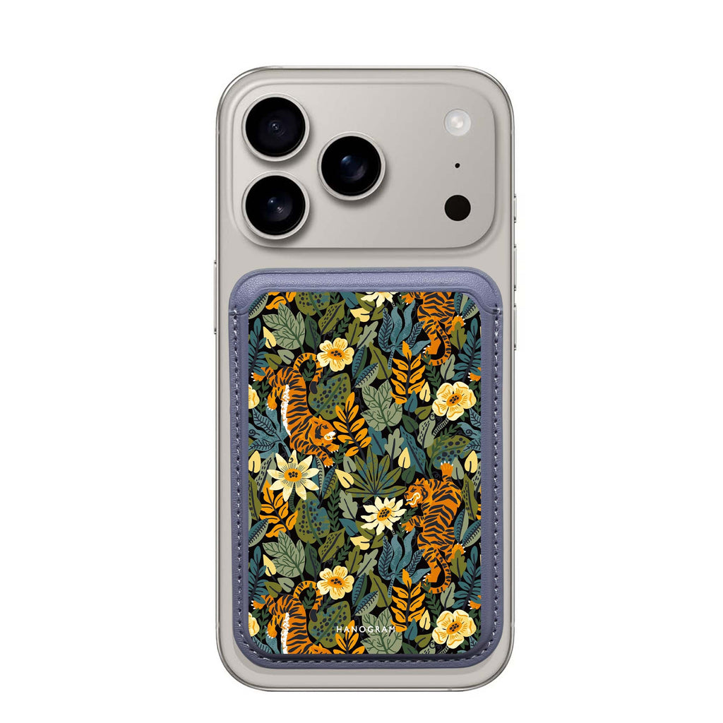 Tiger & Floral MagSafe wallet for iPhone, slim magnetic card holder, main view