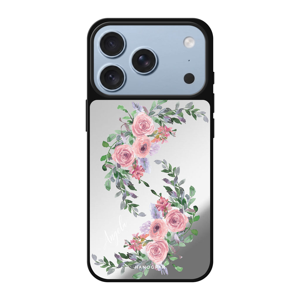 Lucy Watercolor Rose personalized name pink flower floral watercolor iPhone 18 Pro Max mirror case