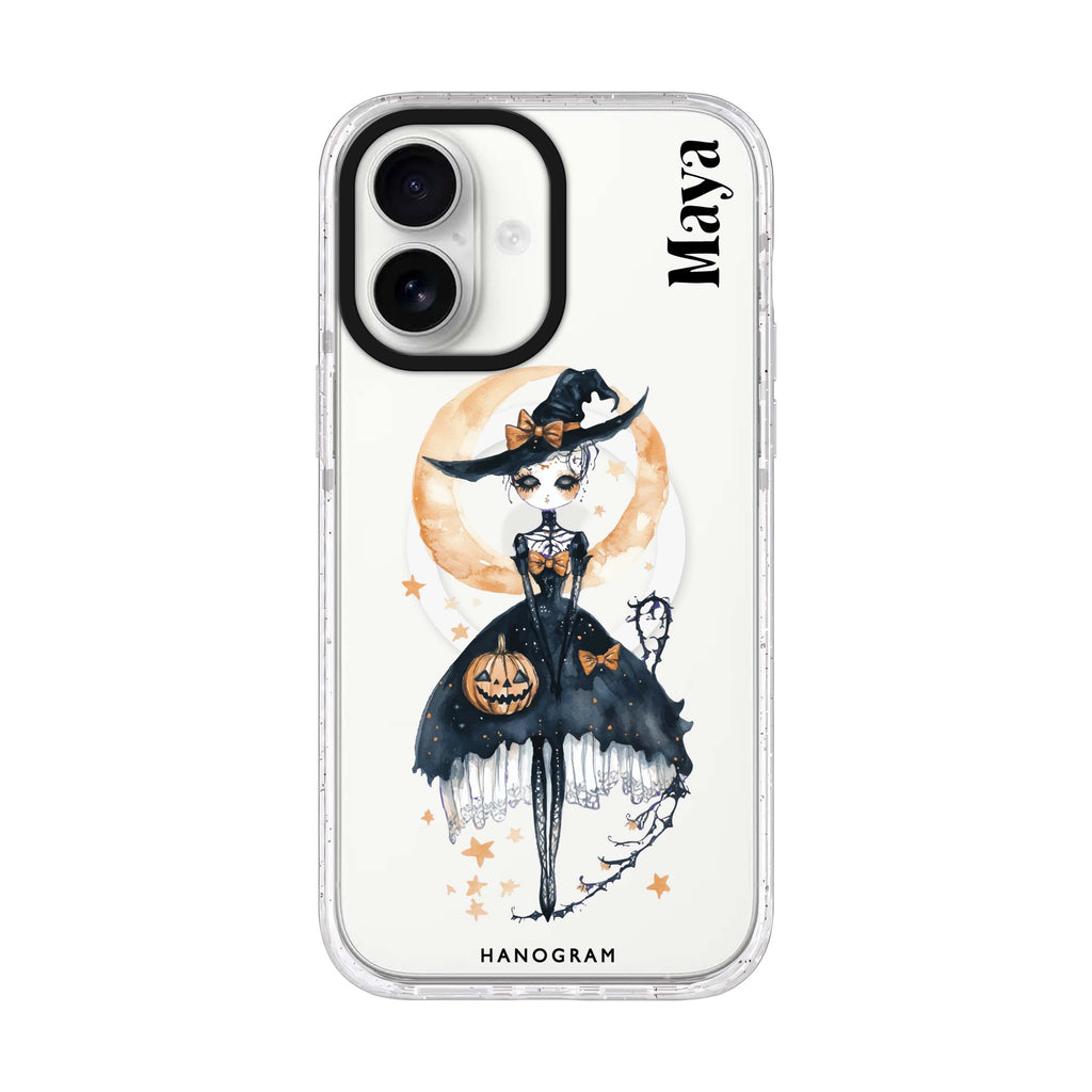Mystic Witch Glow personalized name iPhone 17 ultra clear MagSafe case, front product view