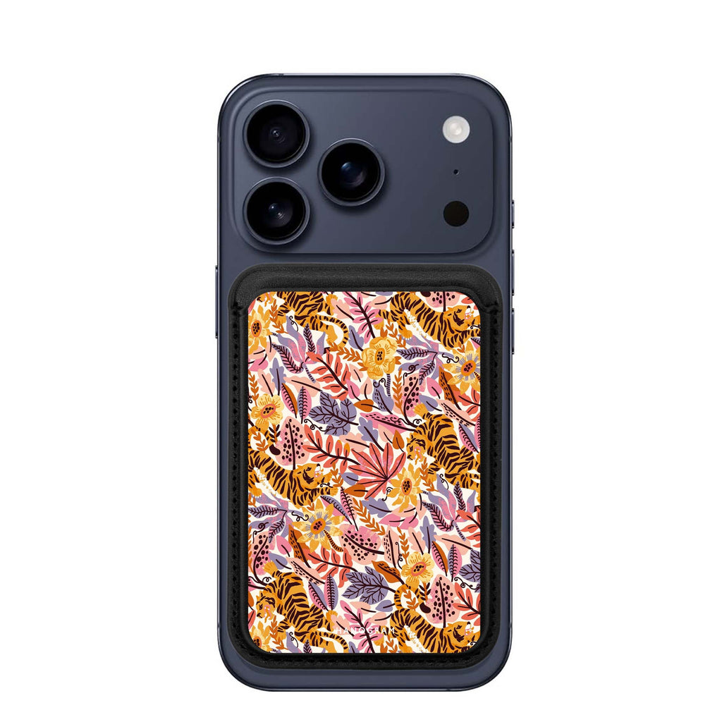 Tiger & Floral MagSafe wallet for iPhone, slim magnetic card holder, main view
