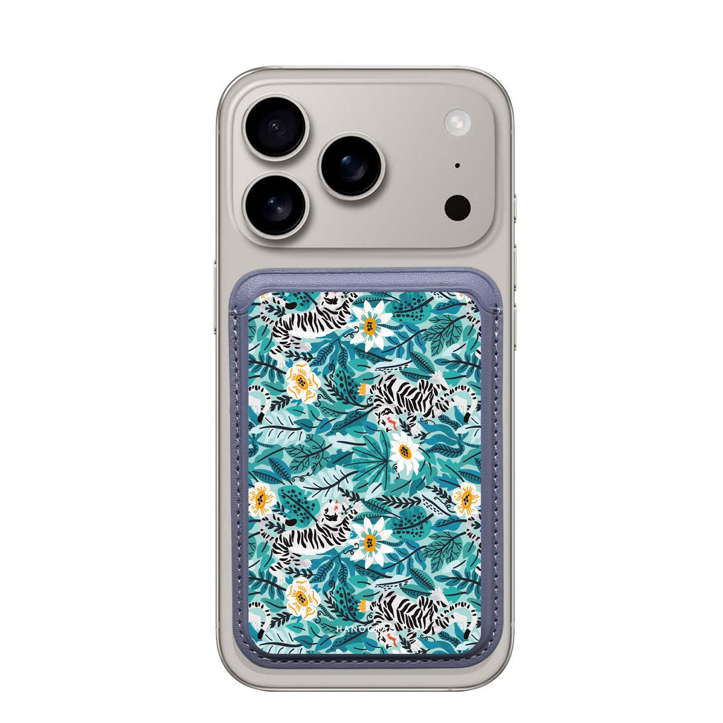 Tiger & Floral MagSafe wallet for iPhone, slim magnetic card holder, main view