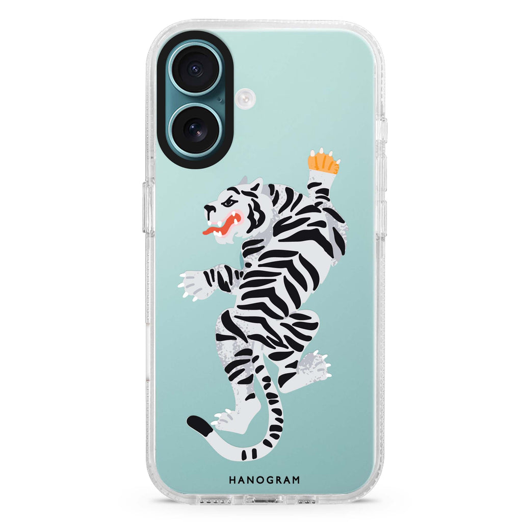 Tiger iPhone 16 and 16 Plus ultra clear case, transparent animal artwork, front product view