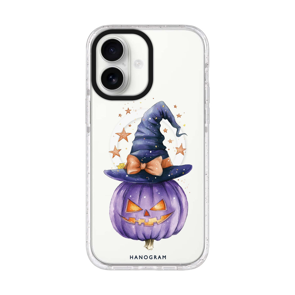 Starry Bow Pumpkin iPhone 17 ultra clear MagSafe case, front product view