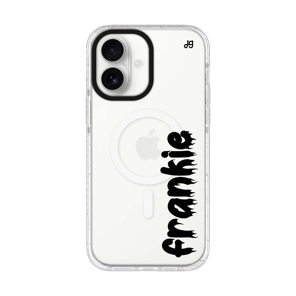 Haunted Name Glow personalized name iPhone 17 ultra clear MagSafe case, front product view