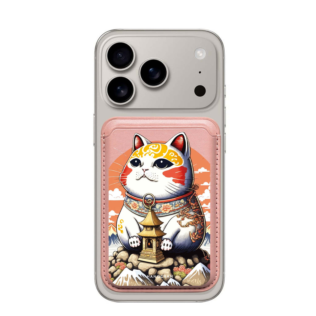 Cat with Fuji Mountain MagSafe wallet for iPhone, slim magnetic card holder, main view