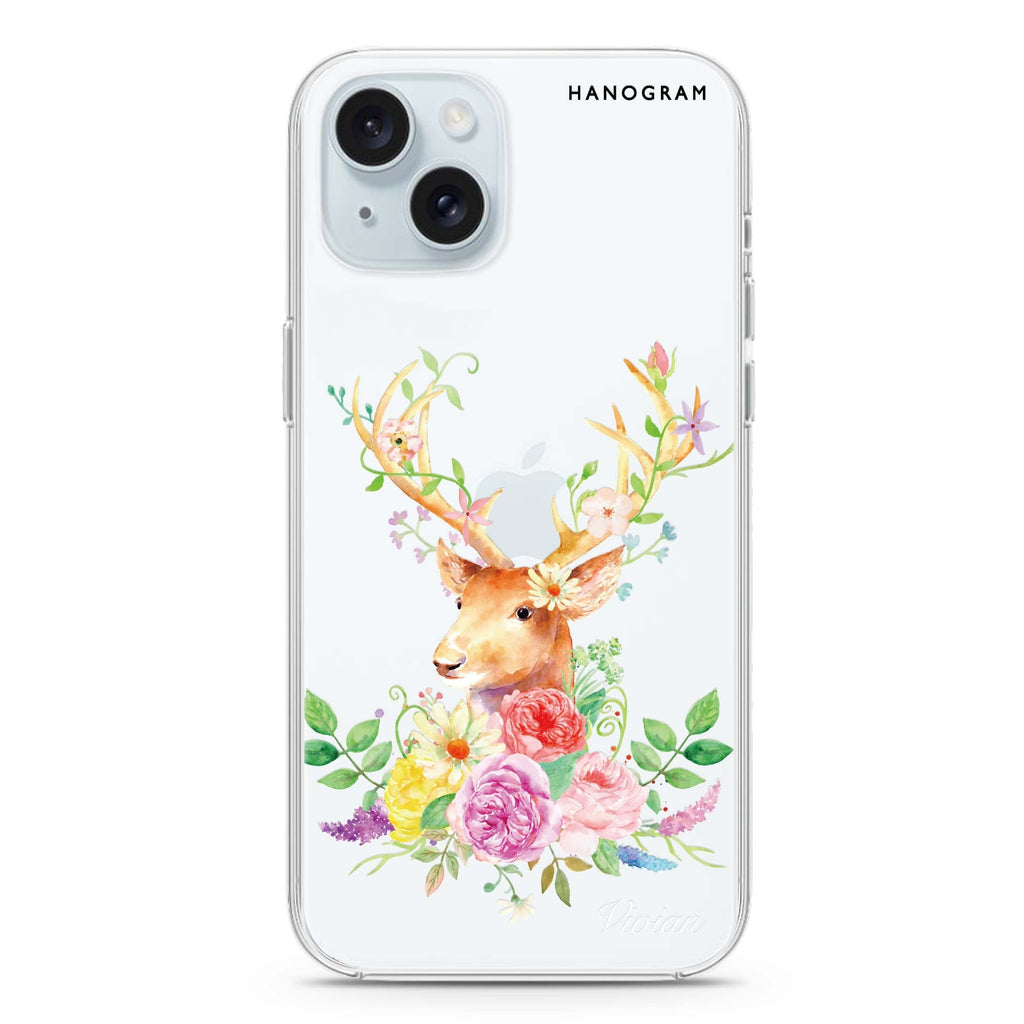 Floral & Deer iPhone 15 plus Ultra Clear Case