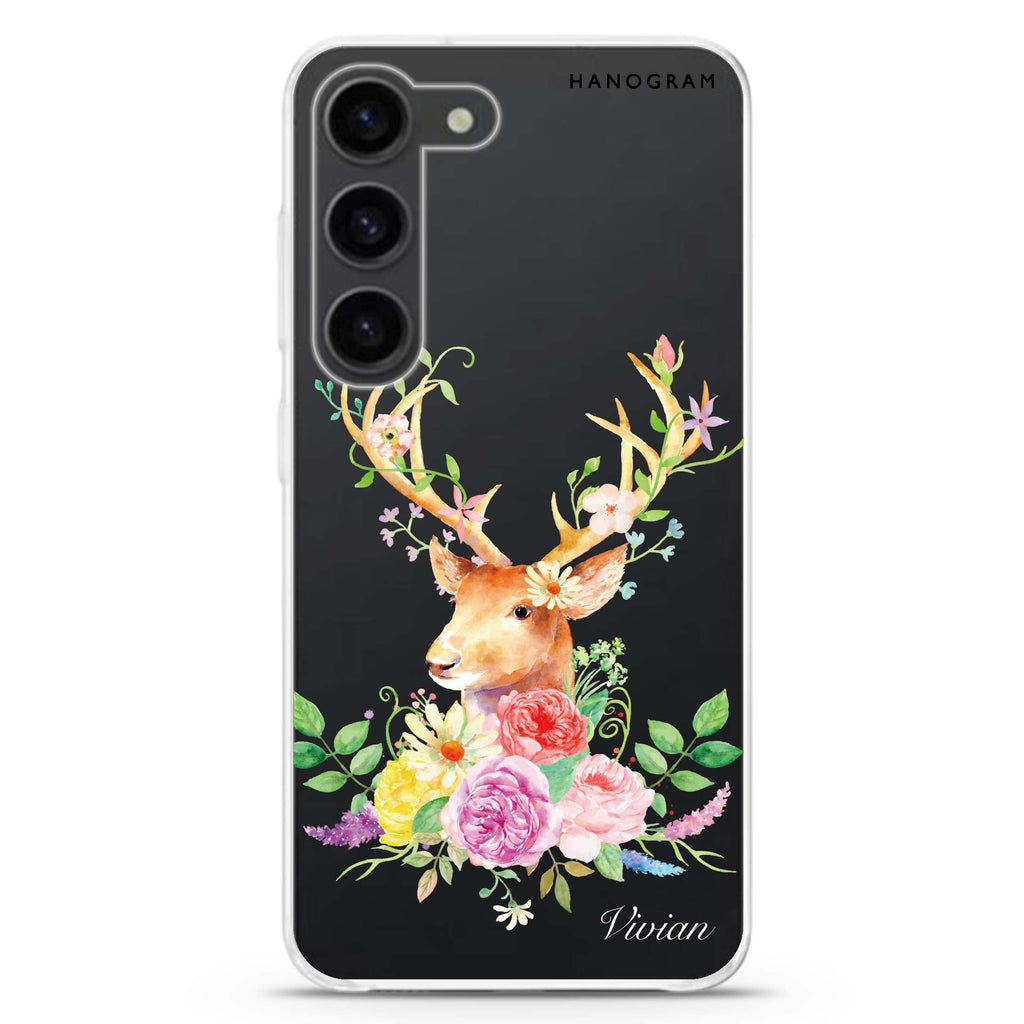 Floral & Deer personalized ultra-clear case for Samsung Galaxy S23/S22, front view