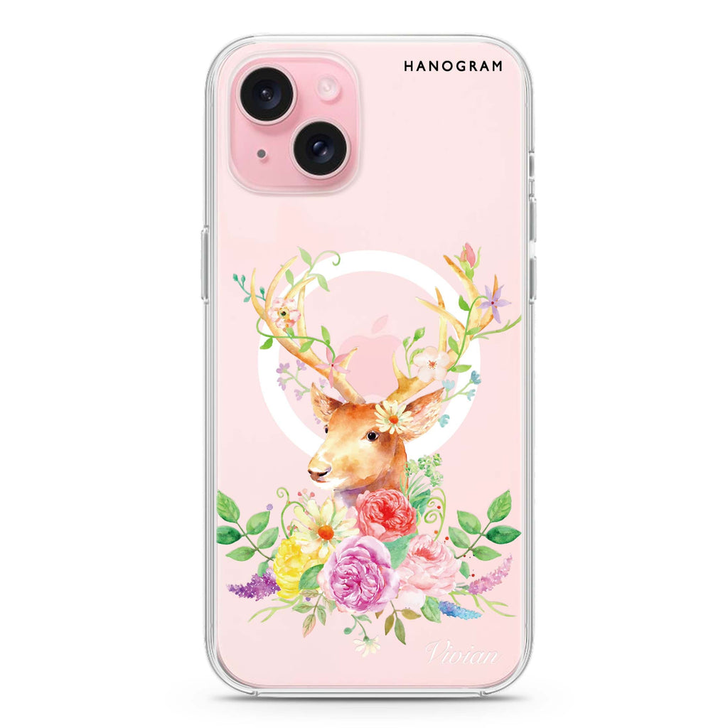 Floral & Deer iPhone 15 Plus MagSafe Compatible Ultra Clear Case