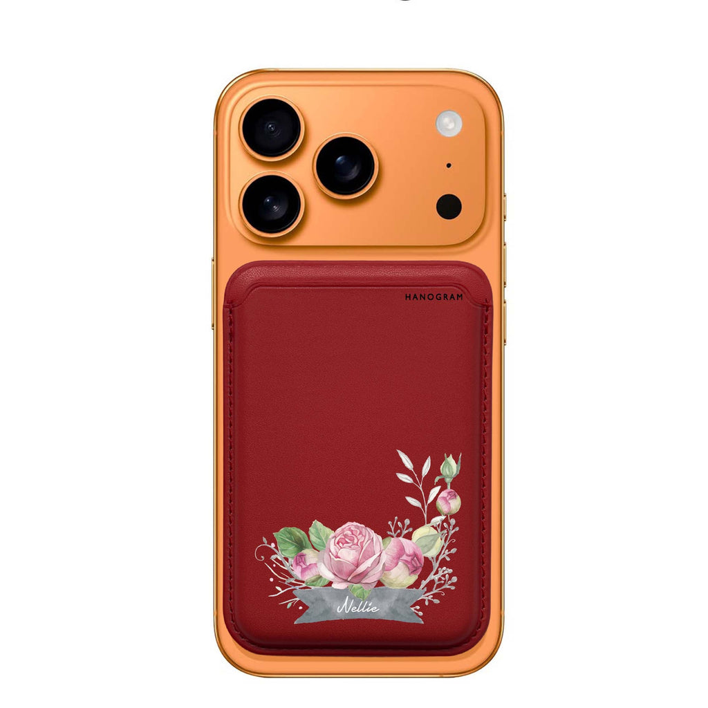 Ribbon & Floral custom name MagSafe wallet for iPhone, personalized magnetic card holder, main view
