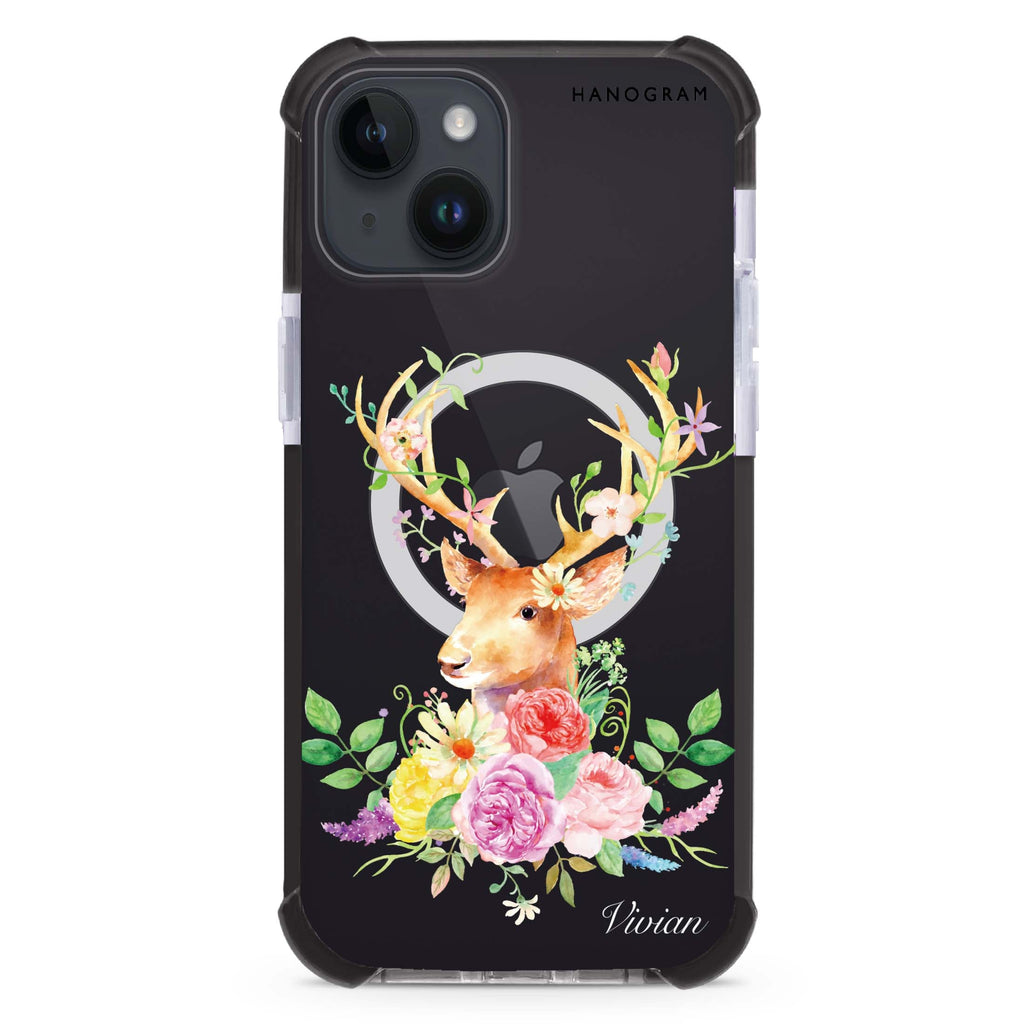 Floral & Deer iPhone 15 Plus MagSafe Compatible Ultra Shockproof Case