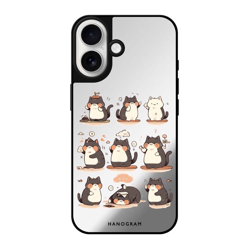 Reflective iPhone 16 Mirror Case –Zen Meowster Design