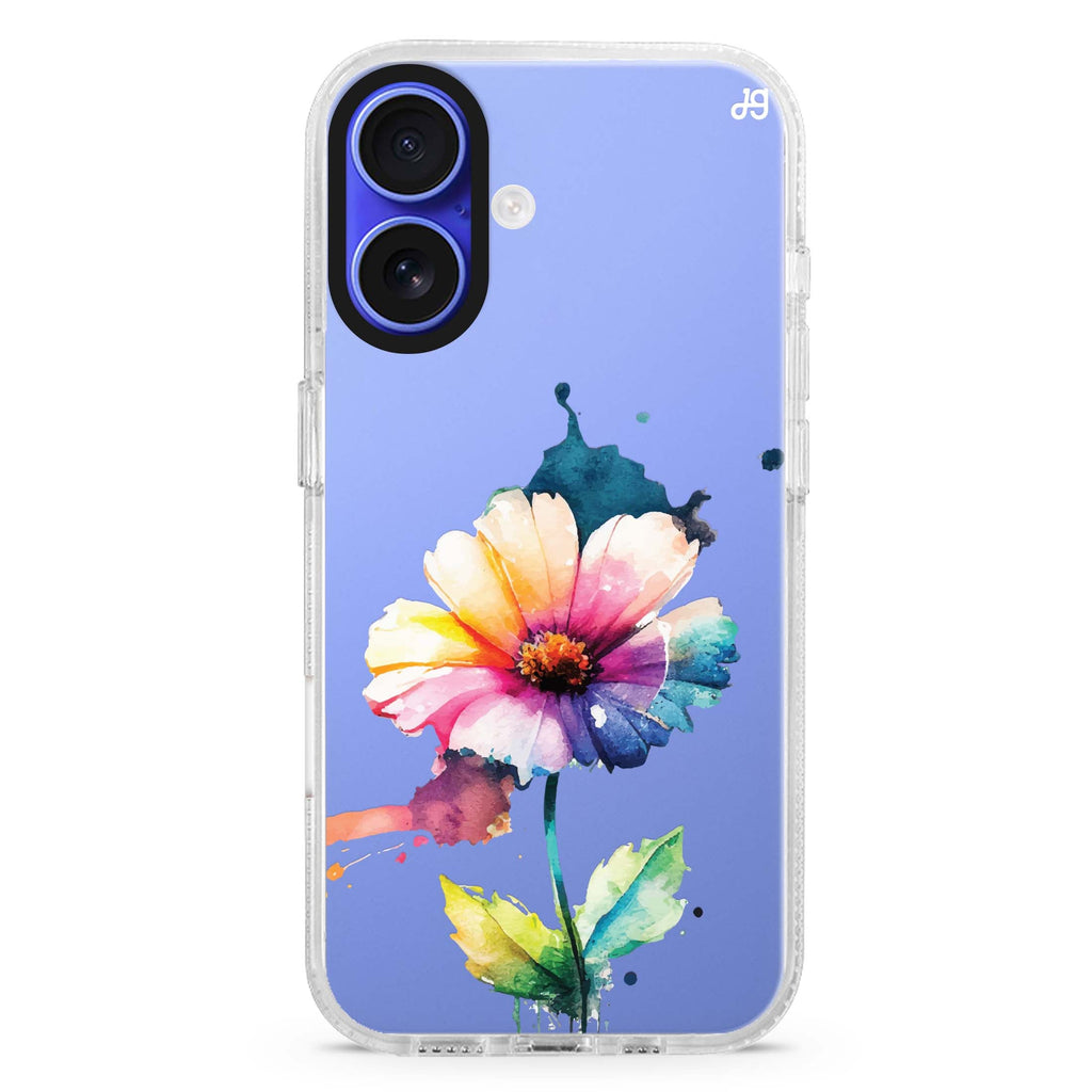A Beautiful Flower iPhone 16 and 16 Plus ultra clear case, transparent floral artwork, front product view