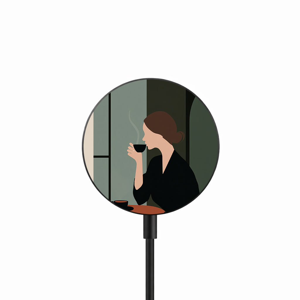 Quiet Coffee Moment 25W Qi2.2 magnetic wireless charger front view