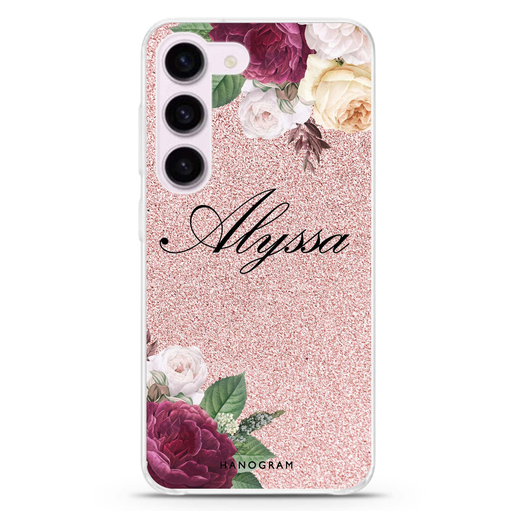 Glittering Floral personalized ultra-clear case for Samsung Galaxy S23/S22, front view