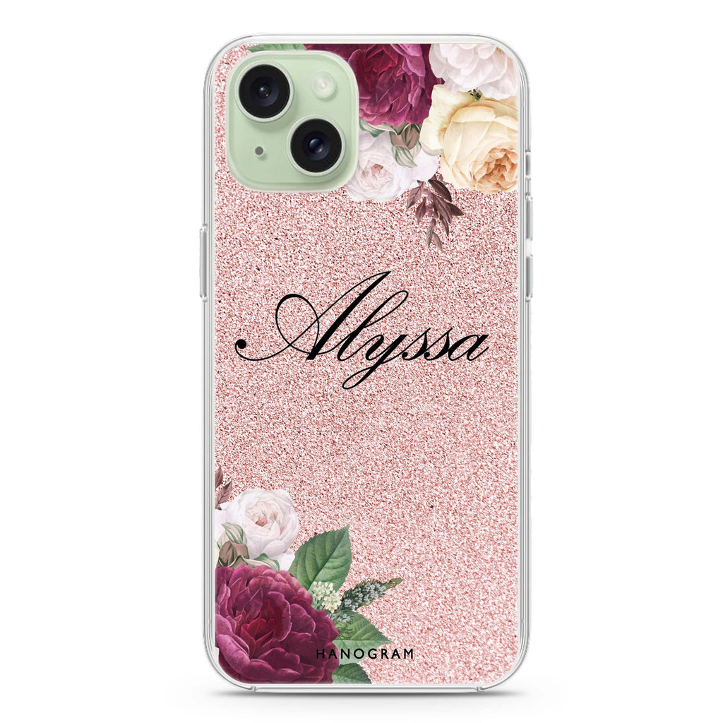 Glittering Floral iPhone 15 plus Ultra Clear Case