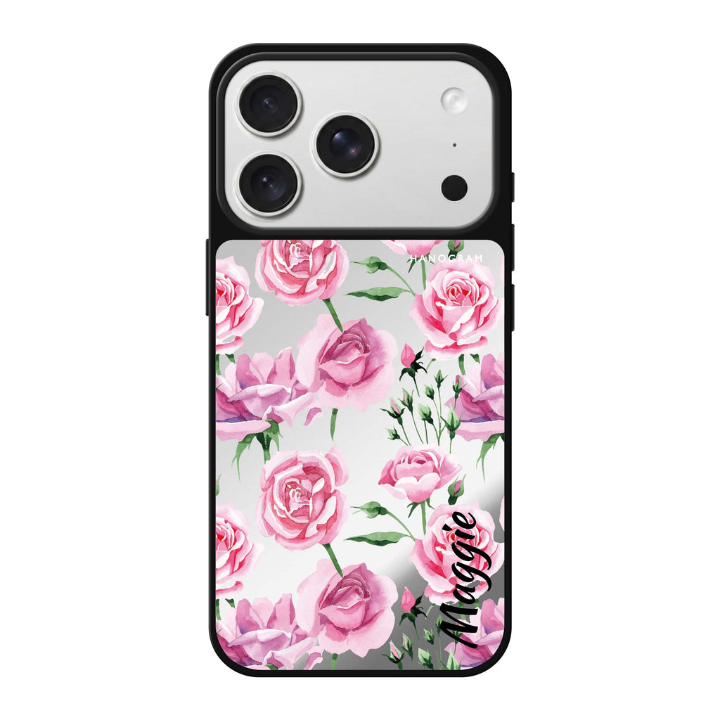 Pink Rose personalized name pink flower floral iPhone 18 Pro Max mirror case