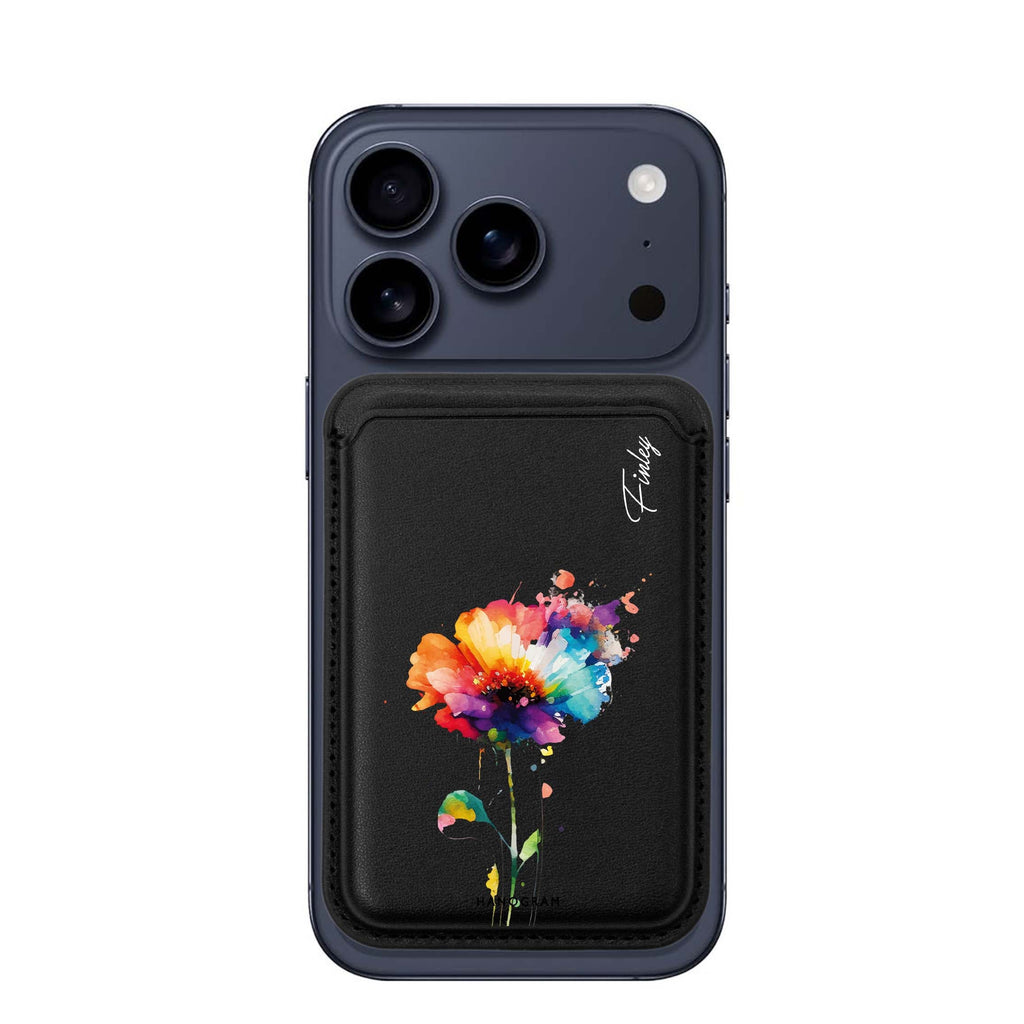 A Beautiful Watercolour Flower custom name MagSafe wallet for iPhone, personalized magnetic card holder, main view