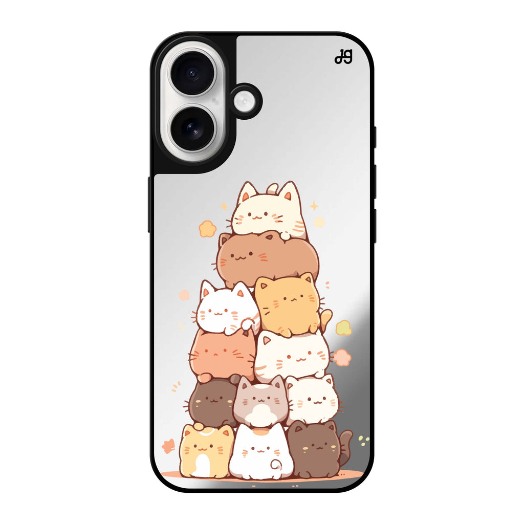 Reflective iPhone 16 Mirror Case –Kitty Cluster Design