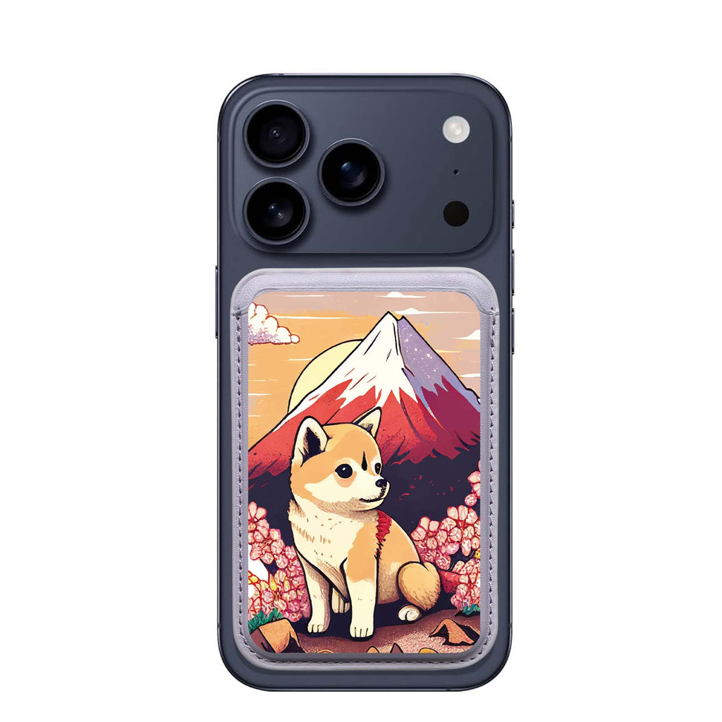 Shiba Inu & Fuji Mountain MagSafe wallet for iPhone, slim magnetic card holder, main view